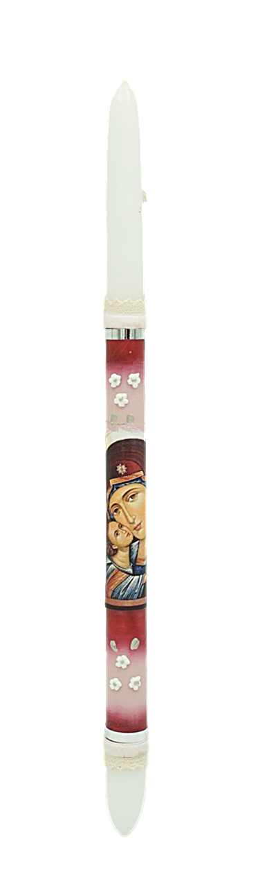 Pascha Candle with Theotokos SweetKissing Holy Icon 40cm